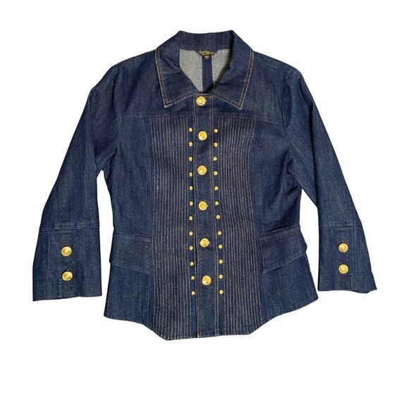 Christine Phillippe Womens Denim Jacket Sz 8 Gold Button Detail Classy Casual - Picture 1 of 11